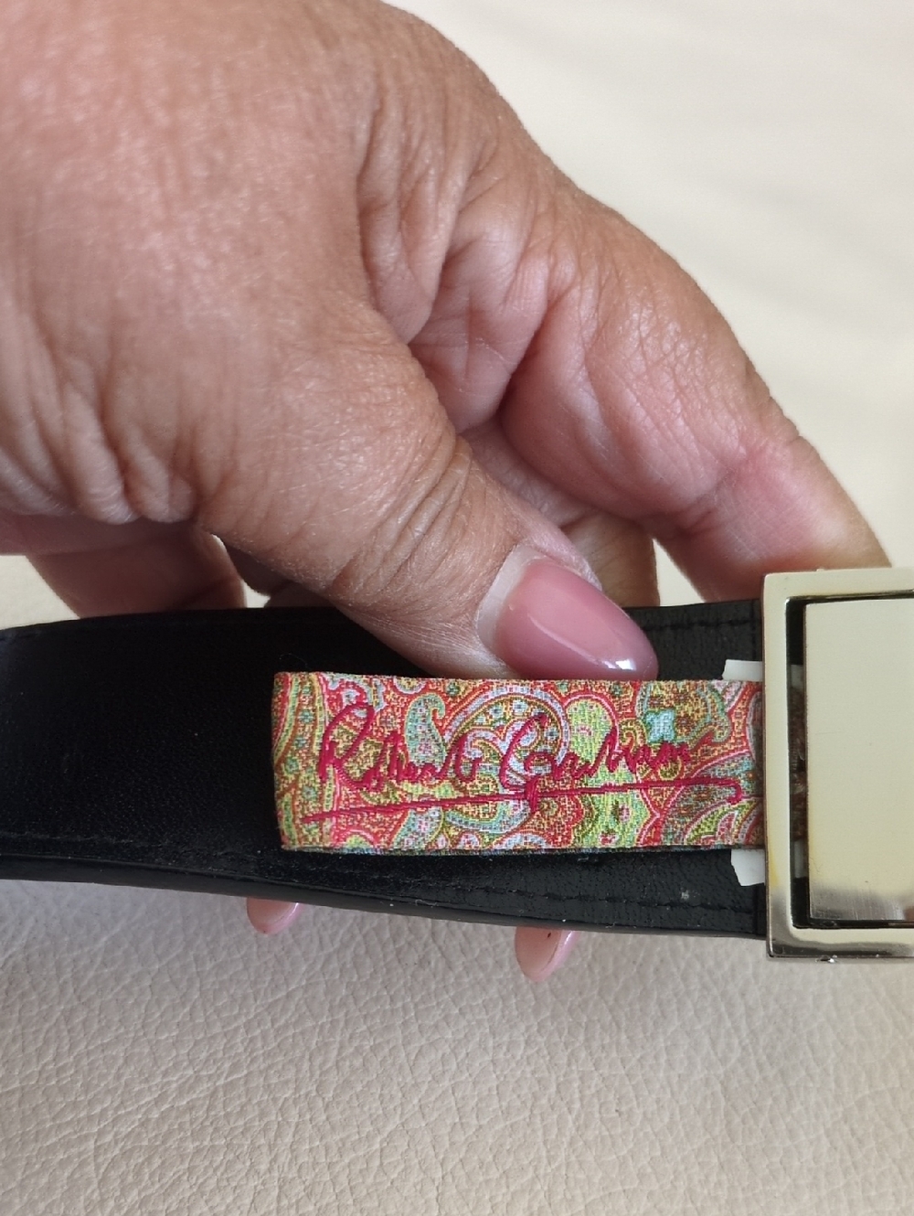 Robert Graham Colorful Mosaic, Reversable Leather Belt with Silver Hardware - Picture 4 of 9